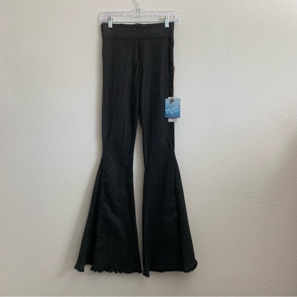 Show me your mumu Womens Berkeley Bells charcoal Shimmer flare jeans XS NEW - Picture 2 of 13